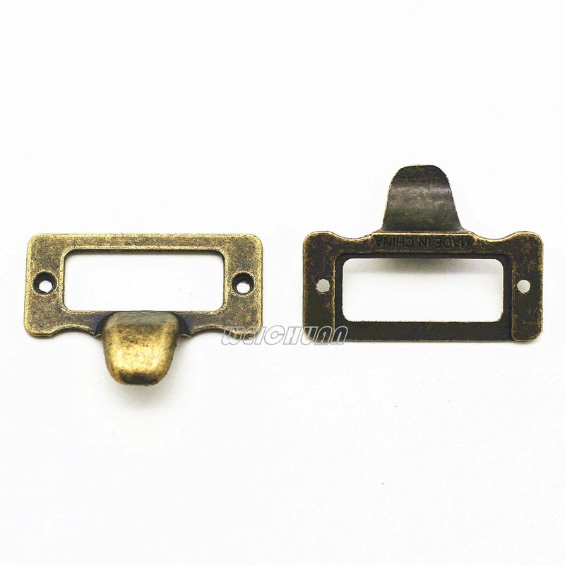 WEICHUAN 30-Pack Zinc Alloy Antique Bronze Label Frame Drawer Pulls -Vintage Industrial Style Apothecary Card Catalog Holder Pull Handles for Drawers and Cabinets, 1.5"x 1.9" - Image 4